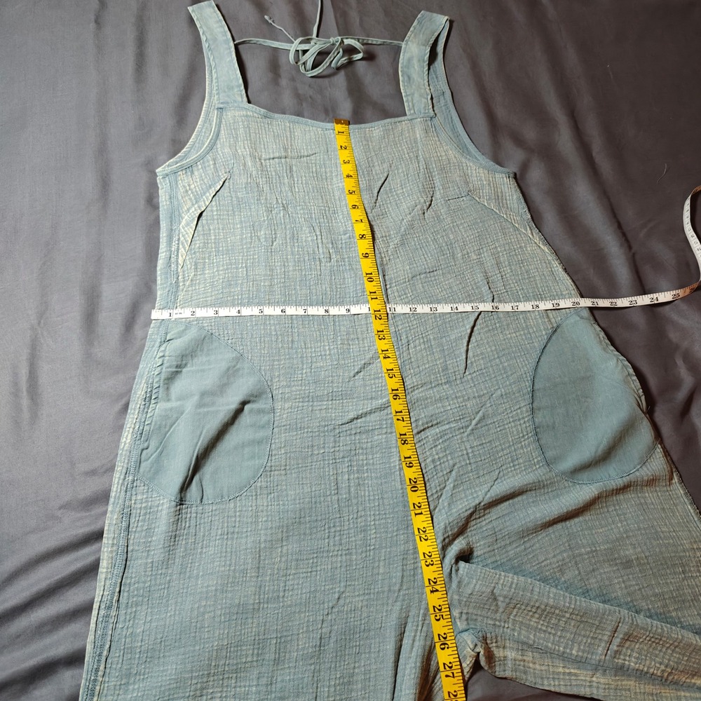 Zenana‎ Blue Grey Washed Double Gauze Wide Leg Tie Back Overalls Large - Picture 4 of 10